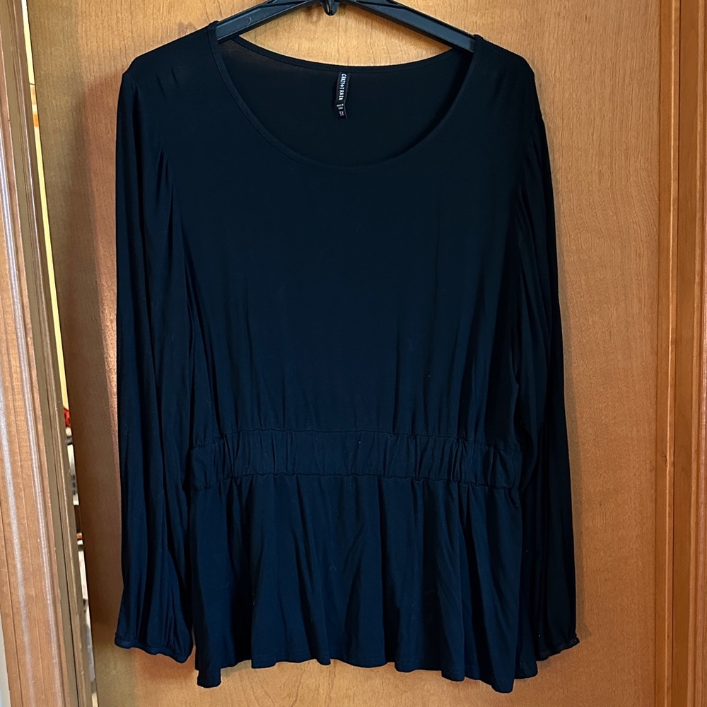 Black Long Sleeve Top Elastic Waist